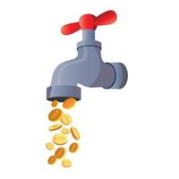 Bitcoin faucet. water tap with coins, vector illustration