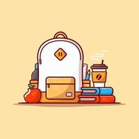 Backpack, Book, Apple And Coffee Cup Cartoon Vector Icon  Illustration. Education Food Icon Concept Isolated Premium  Vector. Flat Cartoon Style