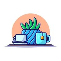 Hot Tea, coffee And Plant Cartoon Vector Icon Illustration.  Food And Drink Icon Concept Isolated Premium Vector. Flat  Cartoon Style