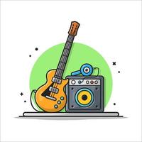 Guitar Electric with Sound Audio Speaker and Headphone  Cartoon Vector Icon Illustration. Art Object Icon Concept  Isolated Premium Vector. Flat Cartoon Style