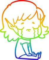 rainbow gradient line drawing cartoon crying elf girl vector