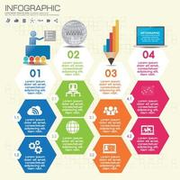 Business infographic timeline template colorful steps, processes, parts, options. Vector illustration.