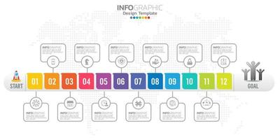 presentación infográfica de línea de tiempo para 1 año 12 meses utilizada para el concepto de negocio con 12 opciones, pasos y procesos. vector