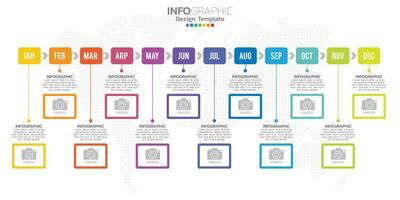 presentación infográfica de línea de tiempo para 1 año 12 meses utilizada para el concepto de negocio con 12 opciones, pasos y procesos. vector