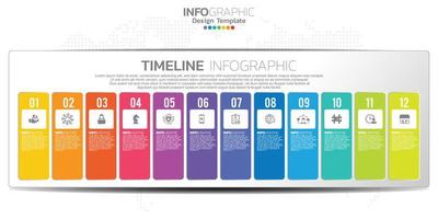 presentación infográfica de línea de tiempo para 1 año 12 meses utilizada para el concepto de negocio con 12 opciones, pasos y procesos. vector