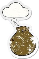 cartoon bear and thought bubble as a distressed worn sticker vector