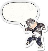 cartoon sneaking thief and speech bubble distressed sticker vector