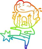 rainbow gradient line drawing cartoon crying man vector