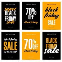 Black Friday sale banner design set in yellow, white and black colours suitable for discount season, holiday special offers and big sale shopping events. Vector illustration in flat style.