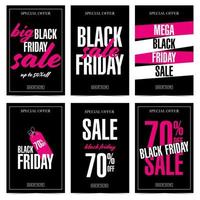 Big Black Friday sale banners, posters, special offer coupons, discount flyers and rebate brochures suitable for social media posts, web pages and mobile phones. Vector illustration in flat style.