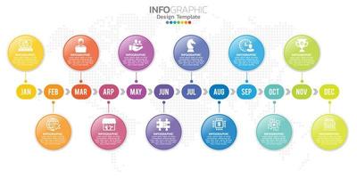 presentación infográfica de línea de tiempo para 1 año 12 meses utilizada para el concepto de negocio con 12 opciones, pasos y procesos. vector