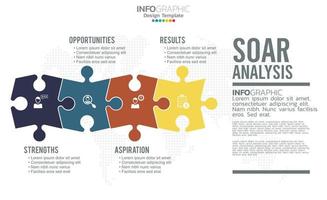 SOAR banner infographic for business analysis, strength, opportunities, aspirations and results. vector