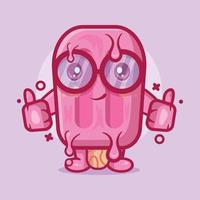 funny pink popsicle ice cream character mascot with thumb up hand gesture isolated cartoon in flat style design vector