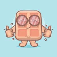 divertida mascota de personaje de comida de gofres belgas con pulgar arriba gesto de mano dibujos animados aislados en diseño de estilo plano vector