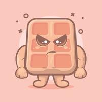 mascota de personaje de comida de gofre belga serio con expresión enojada dibujos animados aislados en diseño de estilo plano vector