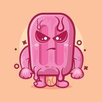 cute pink popsicle ice cream character mascot with angry expression isolated cartoon in flat style design vector