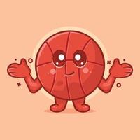 linda mascota de personaje de pelota de baloncesto con gesto confuso dibujos animados aislados en diseño de estilo plano vector