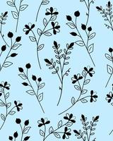 Pattern blue with hand draw flowers vector