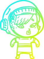 cold gradient line drawing cartoon astronaut woman vector