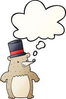 cartoon bear in top hat and thought bubble in smooth gradient style vector