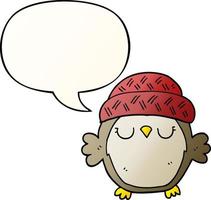 cute cartoon owl in hat and speech bubble in smooth gradient style vector