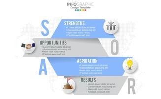 SOAR banner infographic for business analysis, strength, opportunities, aspirations and results. vector