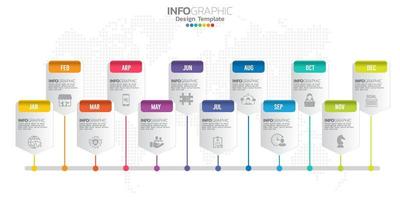 presentación infográfica de línea de tiempo para 1 año 12 meses utilizada para el concepto de negocio con 12 opciones, pasos y procesos. vector