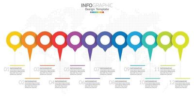 Timeline infographic presentation for 1 year 12 months used for Business concept with 12 options, steps and processes. vector