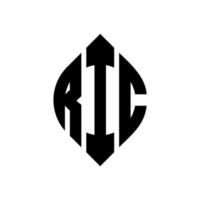 diseño de logotipo de letra de círculo ric con forma de círculo y elipse. letras de elipse ricas con estilo tipográfico. las tres iniciales forman un logo circular. vector de marca de letra de monograma abstracto del emblema del círculo ric.