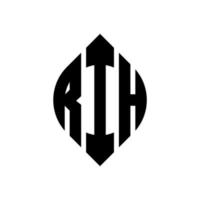 RIH circle letter logo design with circle and ellipse shape. RIH ellipse letters with typographic style. The three initials form a circle logo. RIH Circle Emblem Abstract Monogram Letter Mark Vector. vector
