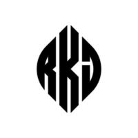 RKJ circle letter logo design with circle and ellipse shape. RKJ ellipse letters with typographic style. The three initials form a circle logo. RKJ Circle Emblem Abstract Monogram Letter Mark Vector. vector