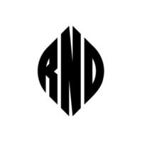 RND circle letter logo design with circle and ellipse shape. RND ellipse letters with typographic style. The three initials form a circle logo. RND Circle Emblem Abstract Monogram Letter Mark Vector. vector