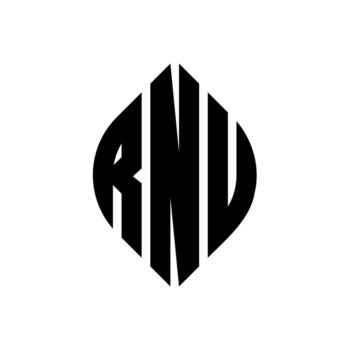 RNU circle letter logo design with circle and ellipse shape. RNU ellipse letters with typographic style. The three initials form a circle logo. RNU Circle Emblem Abstract Monogram Letter Mark Vector. vector