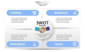 SWOT-analysis template or strategic planning technique. Infographic design with four elements template. vector