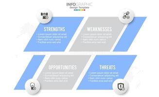 SWOT-analysis template or strategic planning technique. Infographic design with four elements template. vector