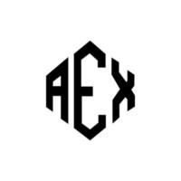 AEX letter logo design with polygon shape. AEX polygon and cube shape logo design. AEX hexagon vector logo template white and black colors. AEX monogram, business and real estate logo.