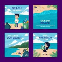 Beach Cleaning Social Media Posts vector