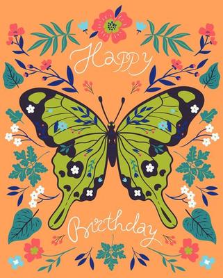 Birthday card with flowers and butterfly.