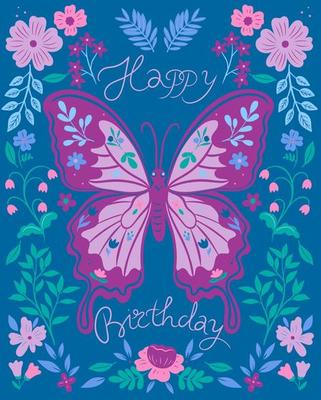 Birthday card with flowers and butterfly.