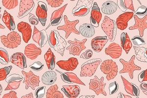 Seamless pattern with shells and starfish. vector