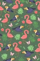 Seamless pattern with cute toucans and flamingos. vector