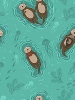 Seamless pattern with sea otters. vector