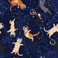 Space cats and constellations seamless pattern. vector