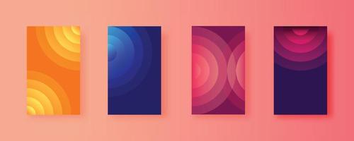 conjunto de antecedentes vectoriales abstractos de círculos con formas espirales y gradaciones de color. colección de líneas redondas apiladas para una cubierta de diseño futurista minimalista. vector