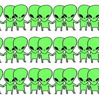 Cute pattern with friens aliens, ufo in space. White paper for scrapbooking doodle cosmos. vector