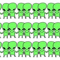 Cute pattern with friens aliens, ufo in space. White paper for scrapbooking doodle cosmos. vector