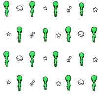 Cute pattern with stars, aliens, ufo in space. White paper for scrapbooking doodle cosmos. vector