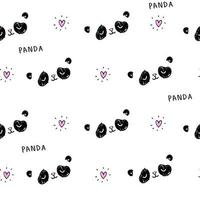 Cute white pattern with line doodle panda with hearts. Seamless background animal. Textiles for children. Minimalism paper scrapbook for kids. vector