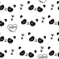 Cute white pattern with line doodle panda with paws. Seamless background animal. Textiles for children. Minimalism paper scrapbook for kids. vector