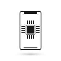 Mobile phone flat design icon with cpu or gpu chip sign. vector